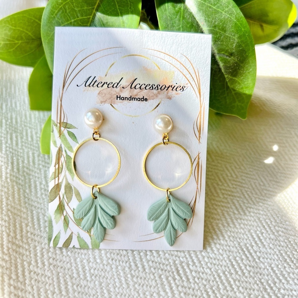 2/$30 Pearl Hoop Leaf Earrings